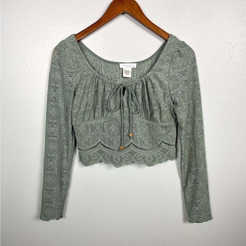 Kirious Los Angeles Sage Long Sleeve‎ Eyelet Crop Top